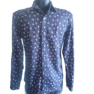 Michael Kors Men's Black Floral Patterned Slim Fit Shirt Small